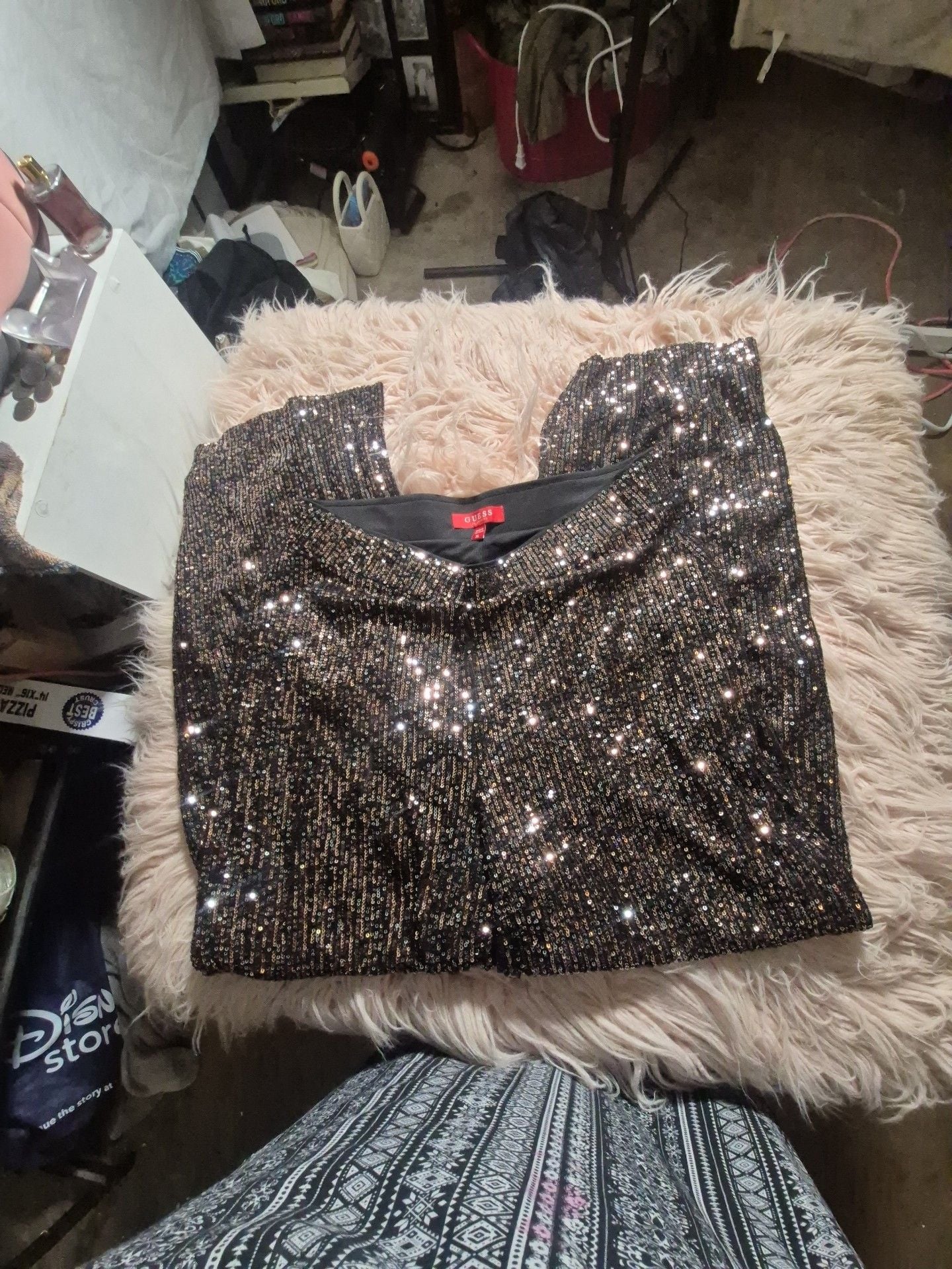 Guess Sequin Pants Size XL Black Party Glamour Sparkle Trousers 1