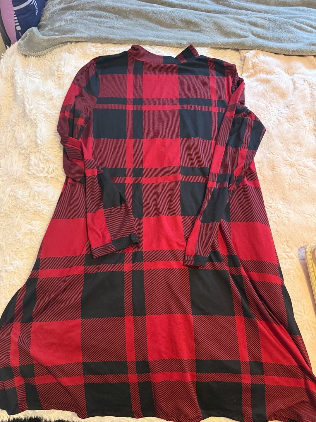 Red Black Plaid Long Sleeve Mock Neck Dress Size L/XL 6