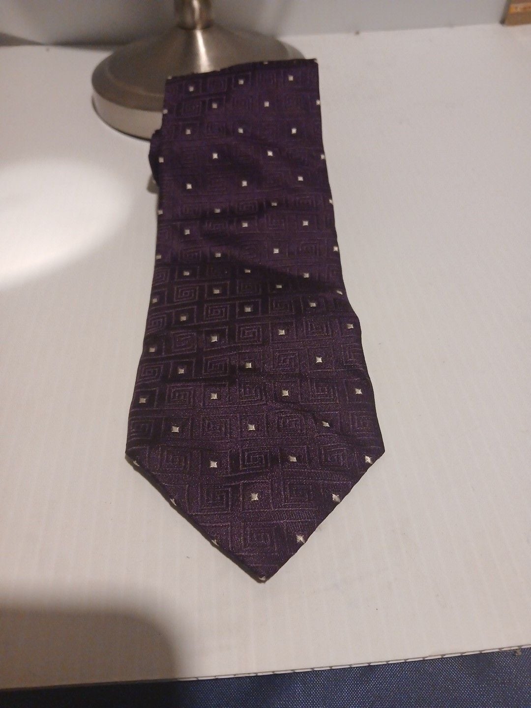 Axist Silk Tie Purple Geometric Pattern 100% Silk 1
