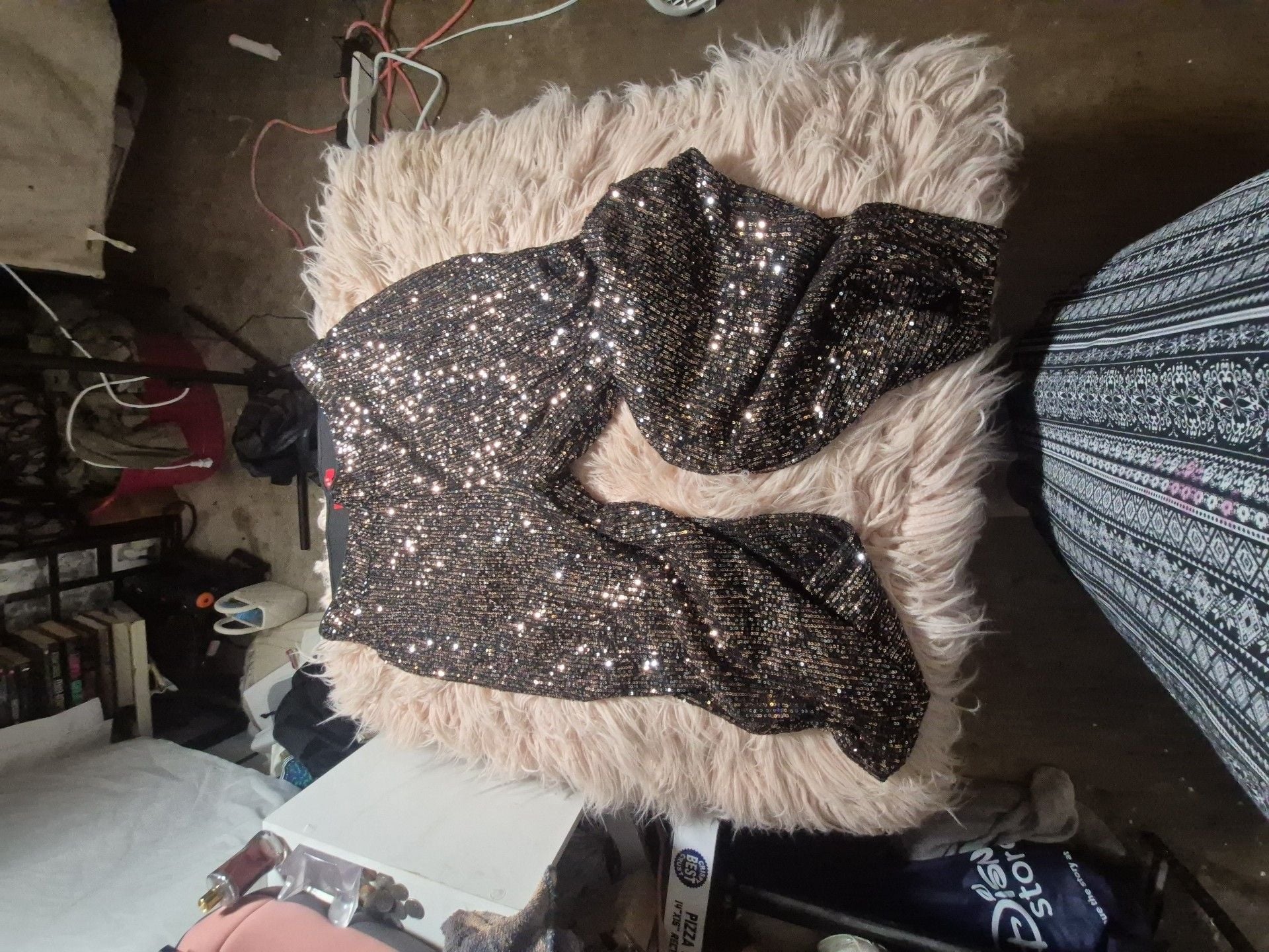 Guess Sequin Pants Size XL Black Party Glamour Sparkle Trousers 3