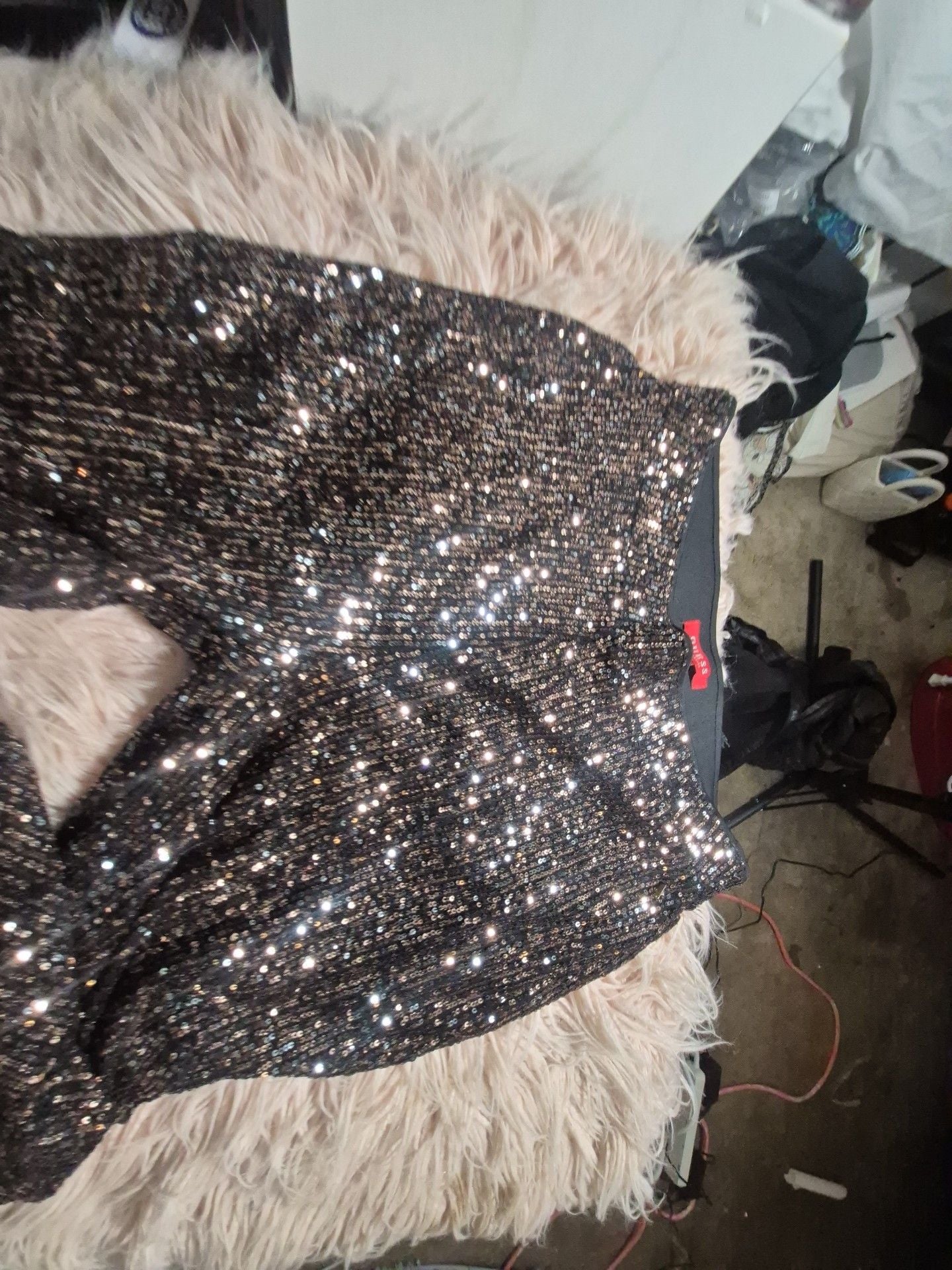 Guess Sequin Pants Size XL Black Party Glamour Sparkle Trousers 4
