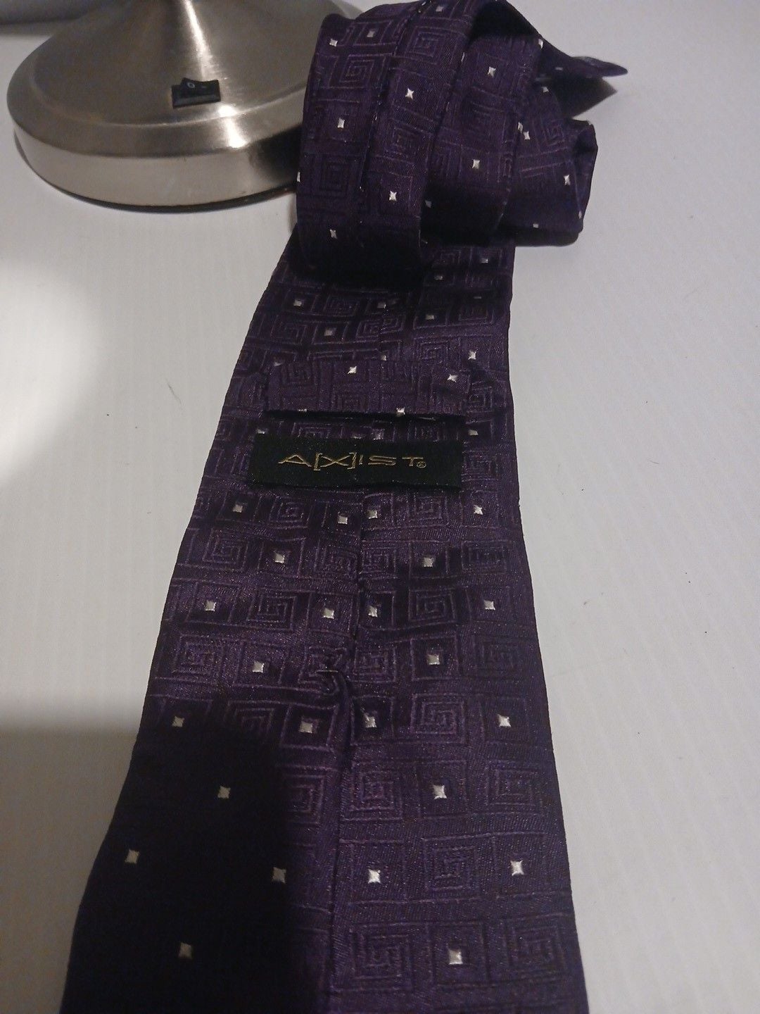 Axist Silk Tie Purple Geometric Pattern 100% Silk 3