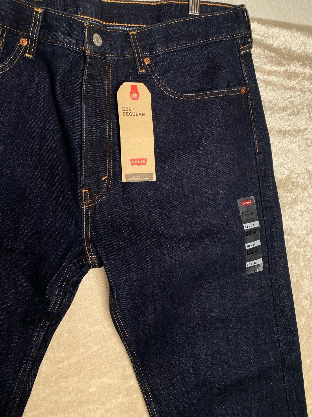 Levi's 505 Regular Jeans 38x32 Dark Wash Straight Leg New 3
