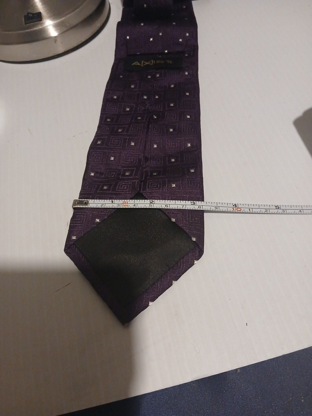 Axist Silk Tie Purple Geometric Pattern 100% Silk 4
