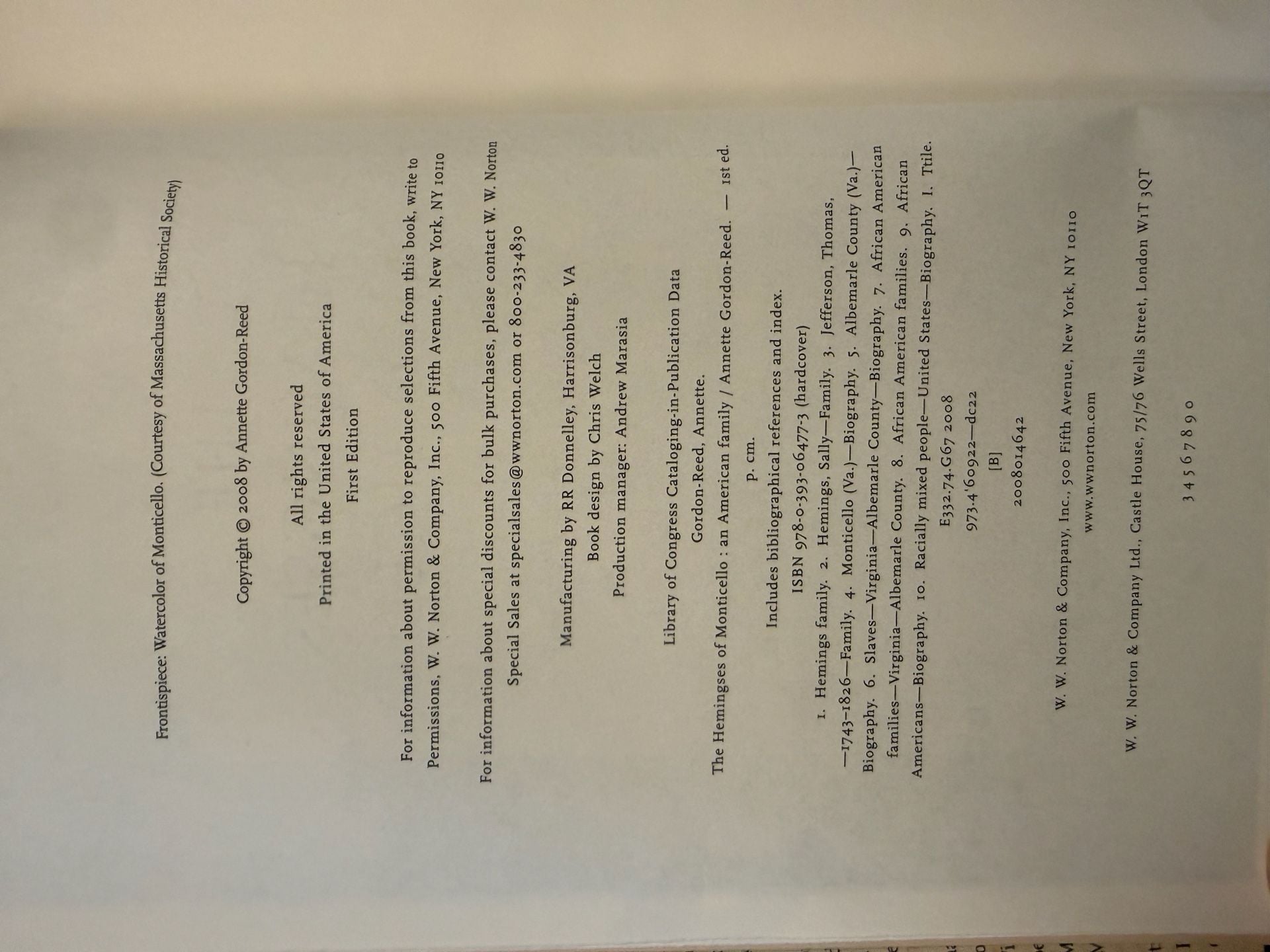 The Hemingses of Monticello An American Family Hardcover Book 2