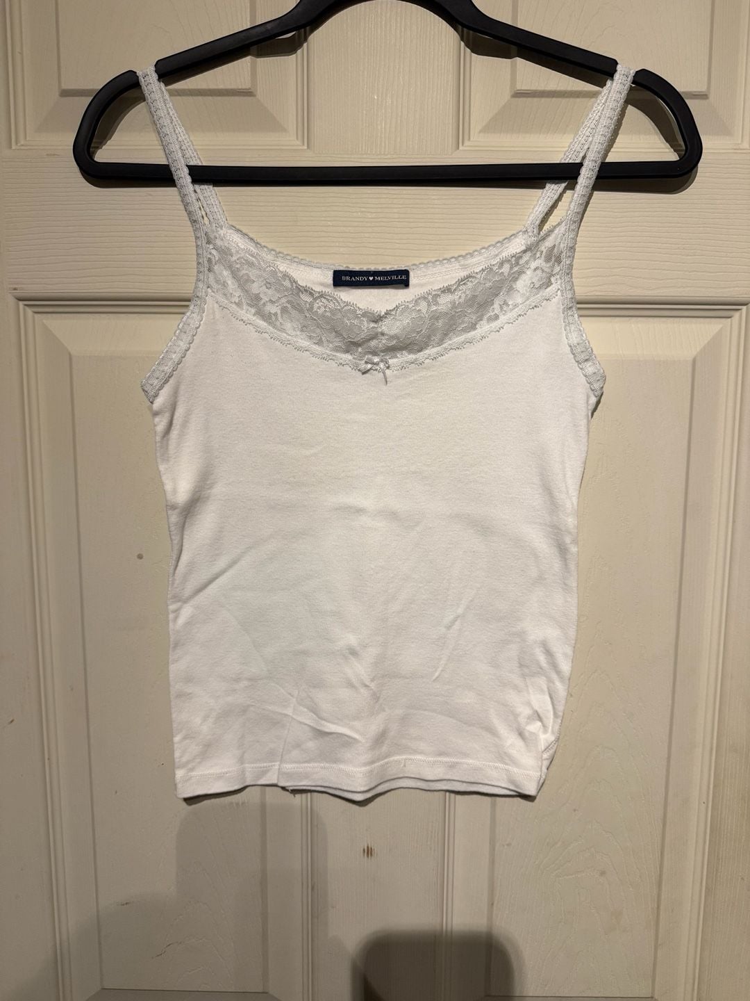 Brandy Melville White Lace Trim Double Strap Camisole Tank Top 2