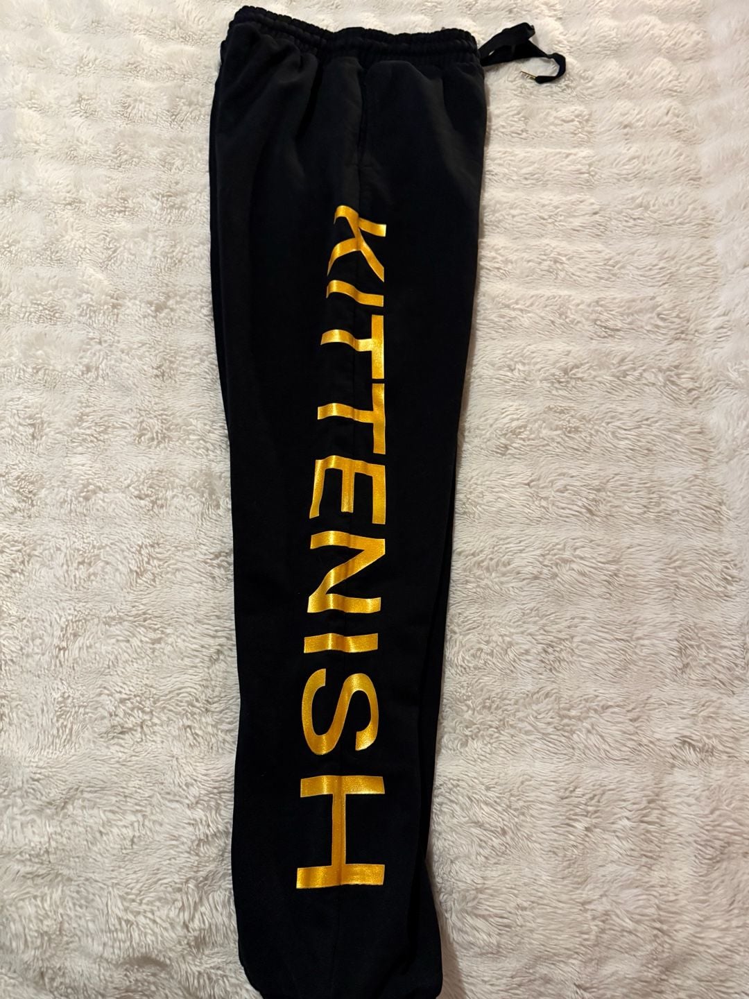 Kittenish Sweatpants Size Medium Black Gold Logo Joggers 5