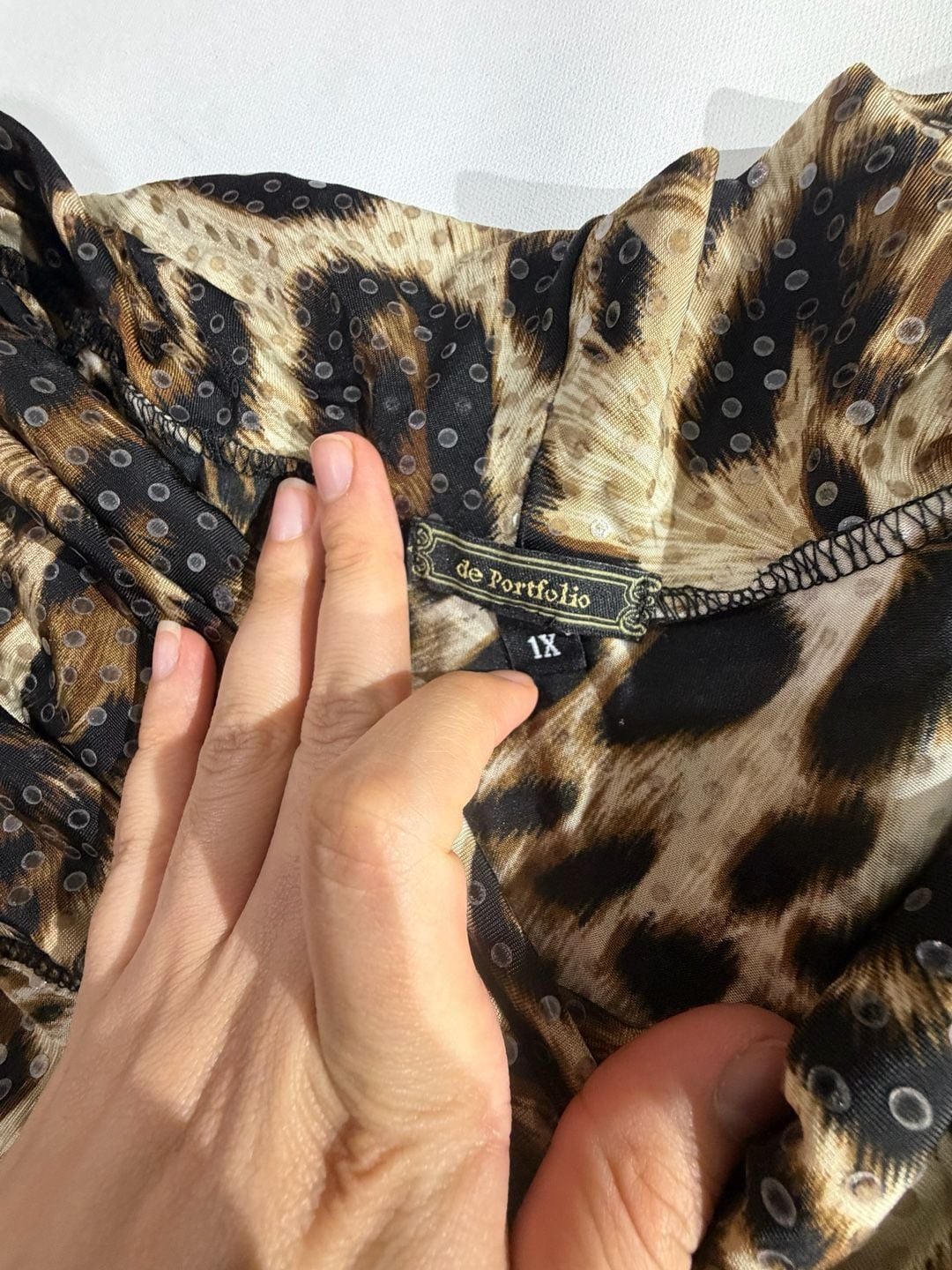 De Portfolio Leopard Animal Print Sequin Cowl Neck Top 1X 3
