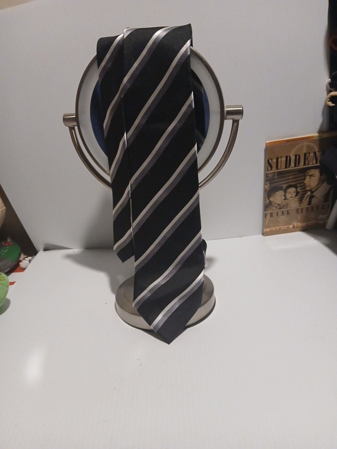 Luciano Rossi Black Label Striped Silk Necktie Black Silver Gray 1