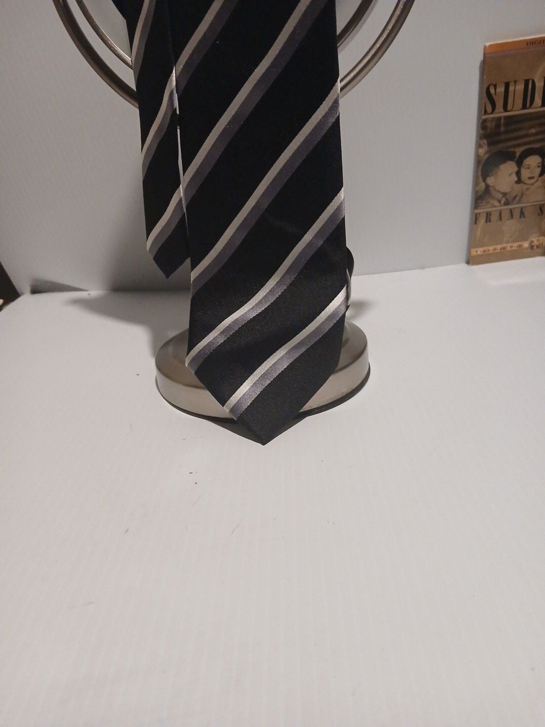 Luciano Rossi Black Label Striped Silk Necktie Black Silver Gray 2