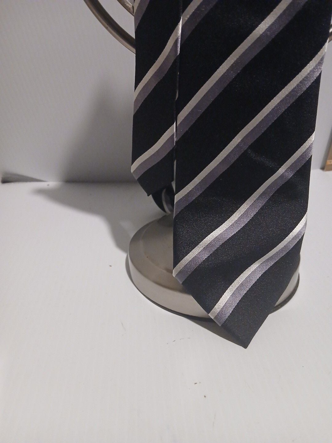 Luciano Rossi Black Label Striped Silk Necktie Black Silver Gray 3