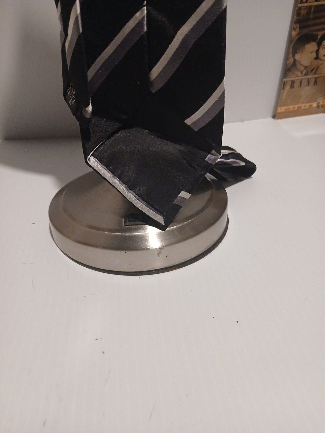Luciano Rossi Black Label Striped Silk Necktie Black Silver Gray 6