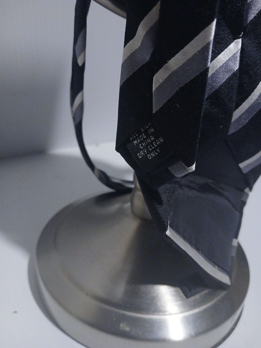 Luciano Rossi Black Label Striped Silk Necktie Black Silver Gray 7