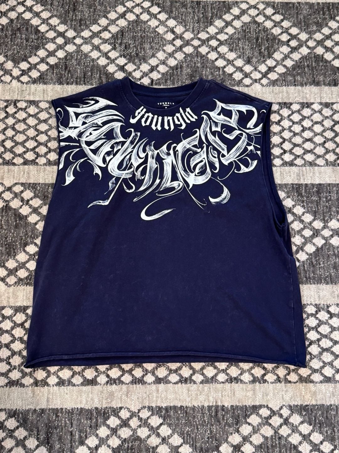YoungLA 3057 Scripted Cut-Off Tank Purple Navy Wash 2