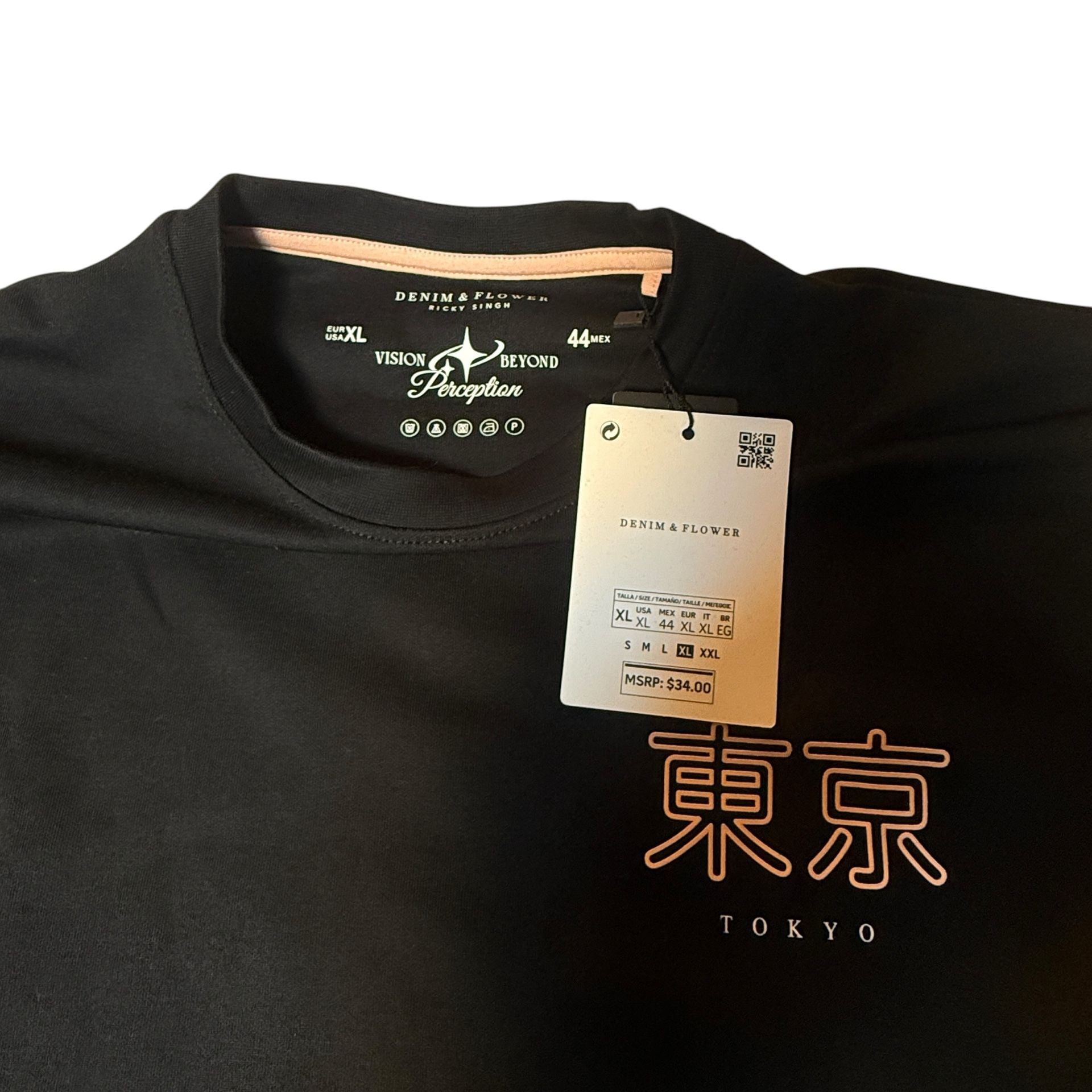 New with Tags Denim & Flower Tokyo T-Shirt Size XL Black Graphic Tee 7
