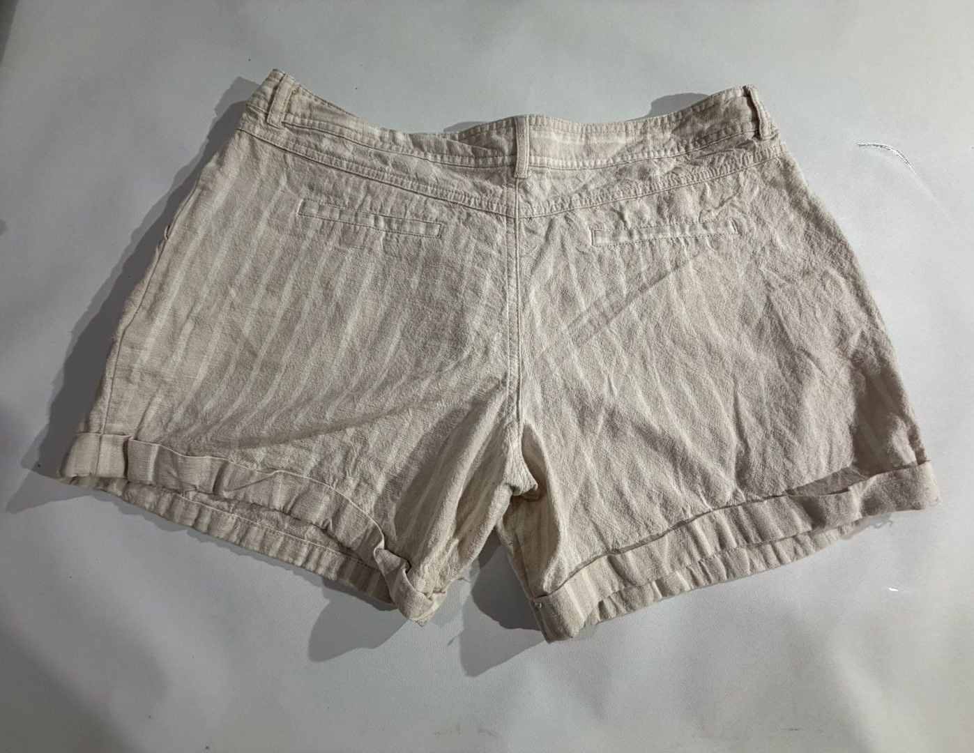 Fragil Beige Striped High Waisted Linen Blend Shorts Size 11 5