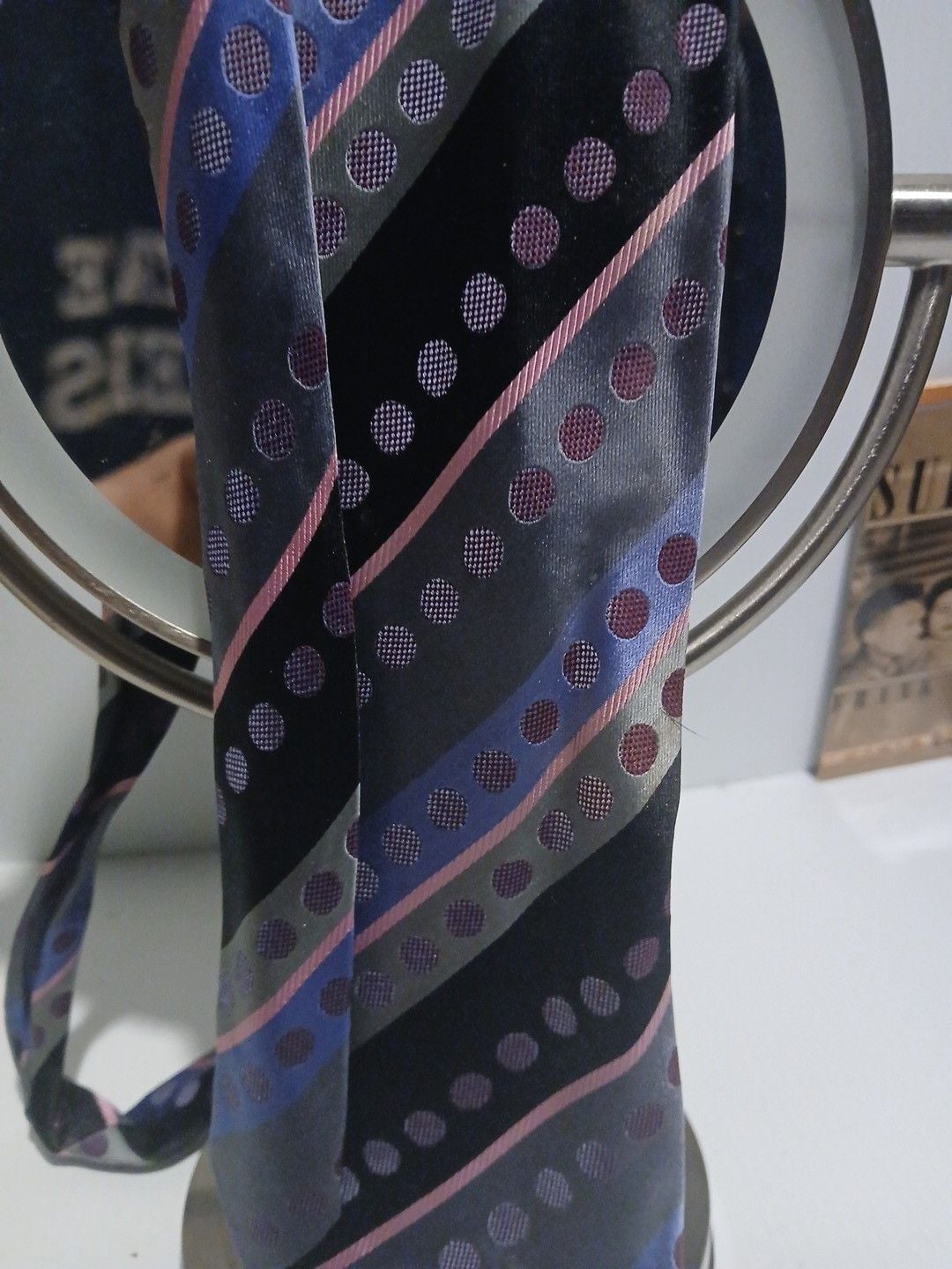 BCBG Attitude Silk Necktie Striped Polka Dot Black Blue Pink 4