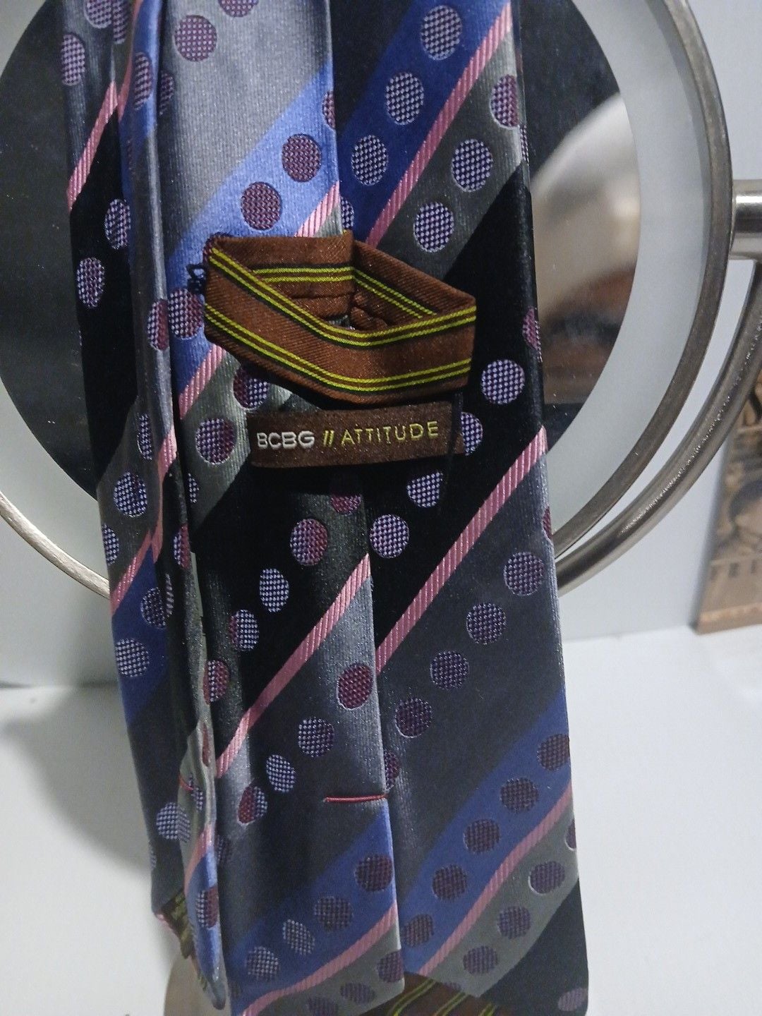BCBG Attitude Silk Necktie Striped Polka Dot Black Blue Pink 5