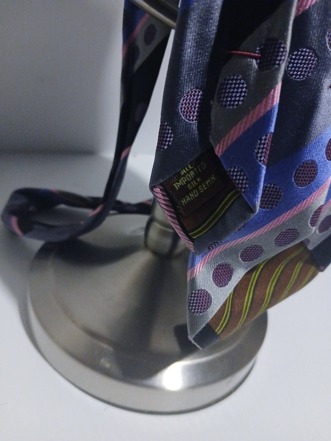 BCBG Attitude Silk Necktie Striped Polka Dot Black Blue Pink 6