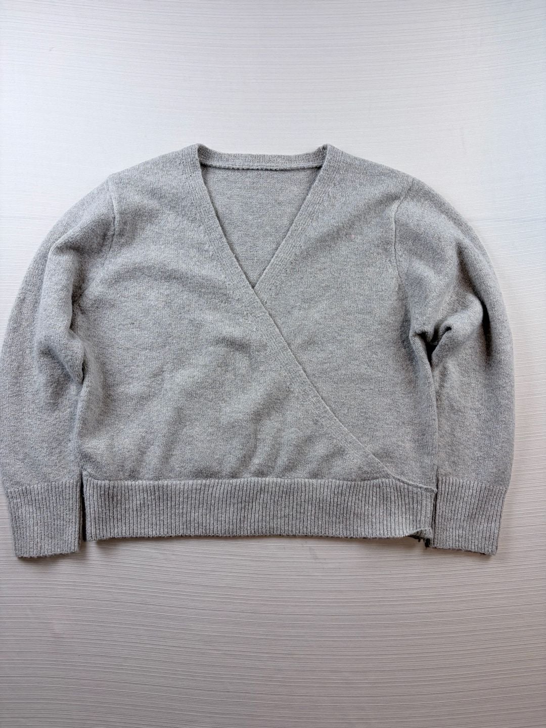 Gray Wrap V-Neck Sweater 2