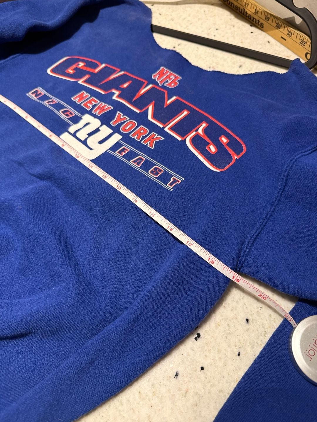 NFL New York Giants Vintage Custom Cut Off Neck Sweatshirt Blue 4