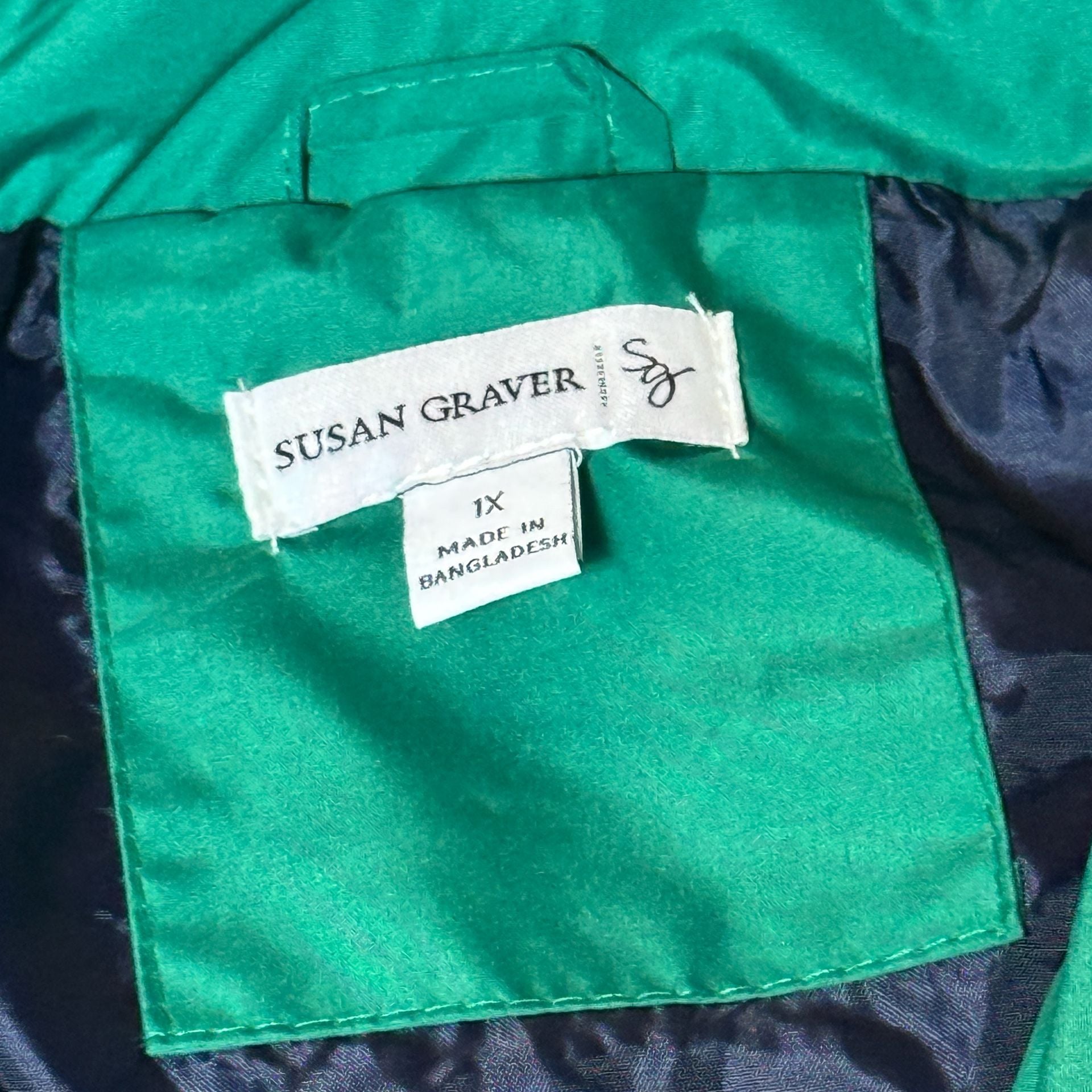 Susan Graver Green Rain Jacket Size 1X Hooded Zip Coat 7