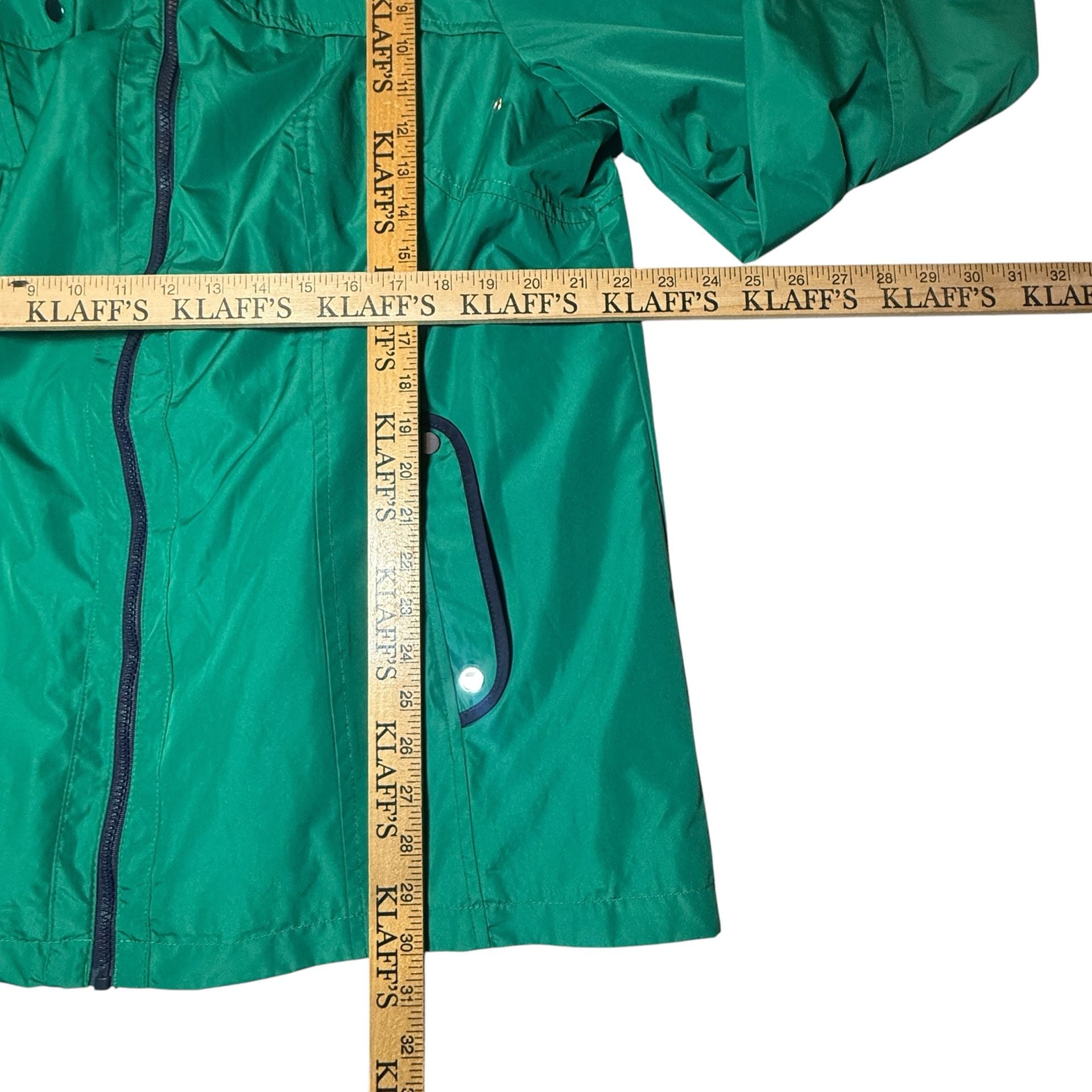 Susan Graver Green Rain Jacket Size 1X Hooded Zip Coat 10