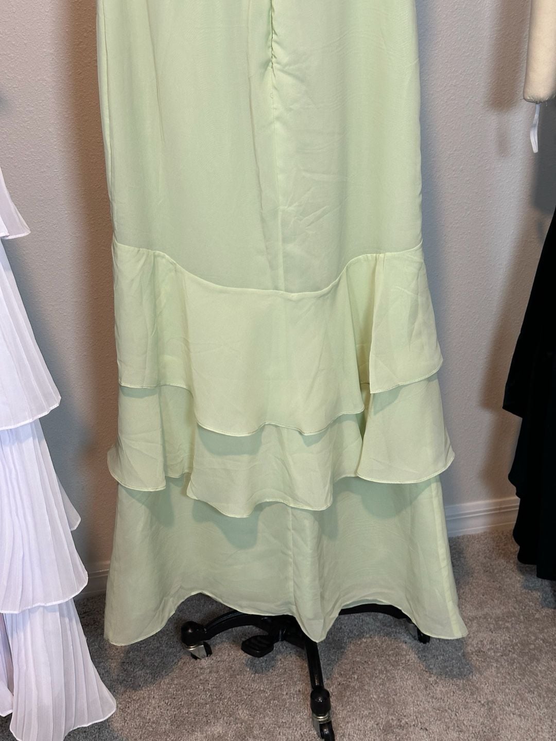 Sage Green Chiffon Ruffle Cold Shoulder Plus Size Formal Evening Gown Size 14 6