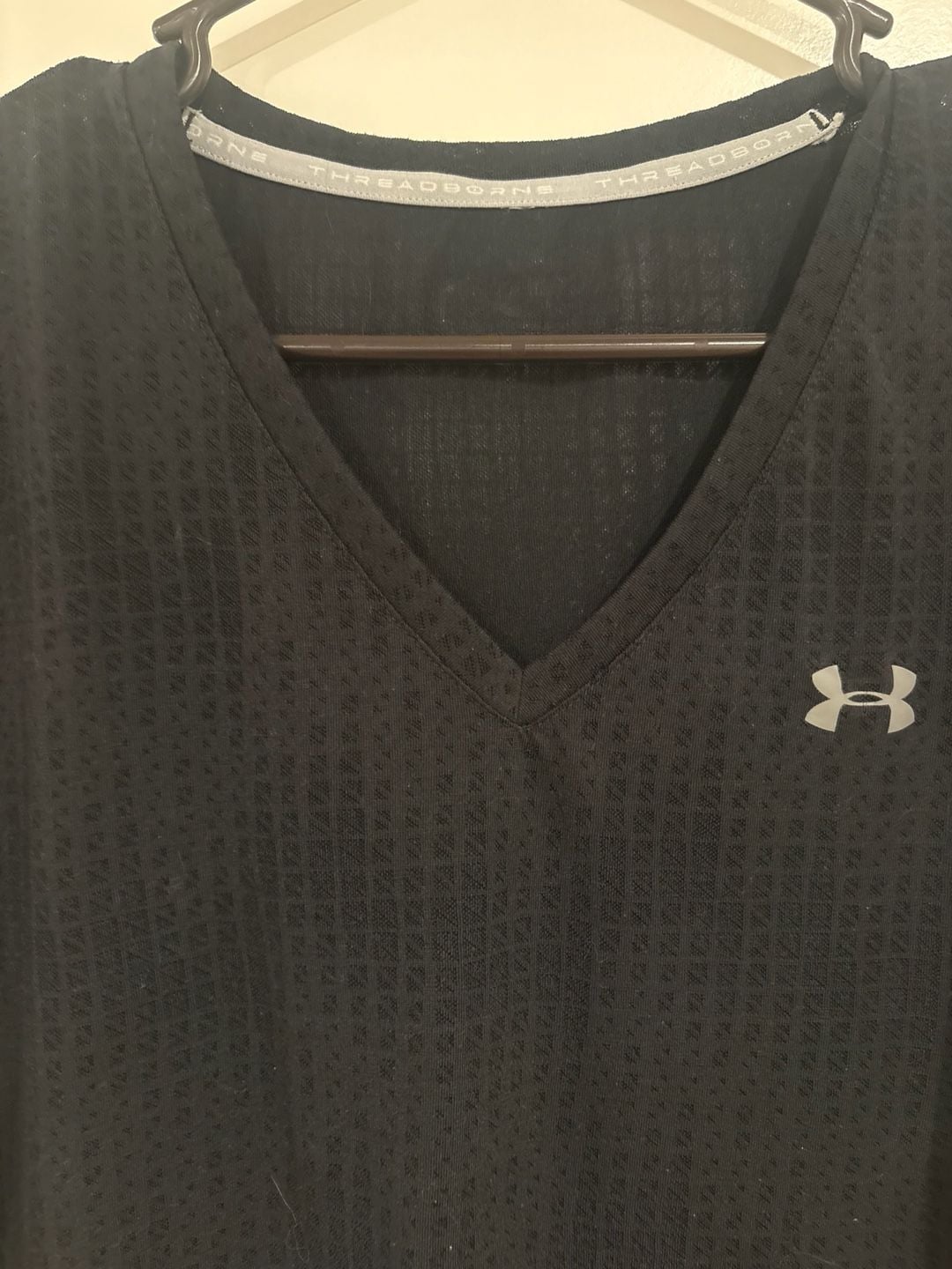 Under Armour Threadborne Black V Neck Athletic Shirt Short Sleeve Textured XL 4