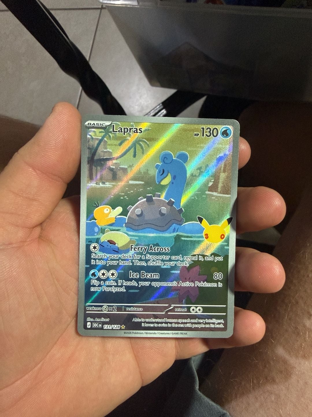 Pokemon Lapras 131/128 Illustration Rare Holographic Card 2
