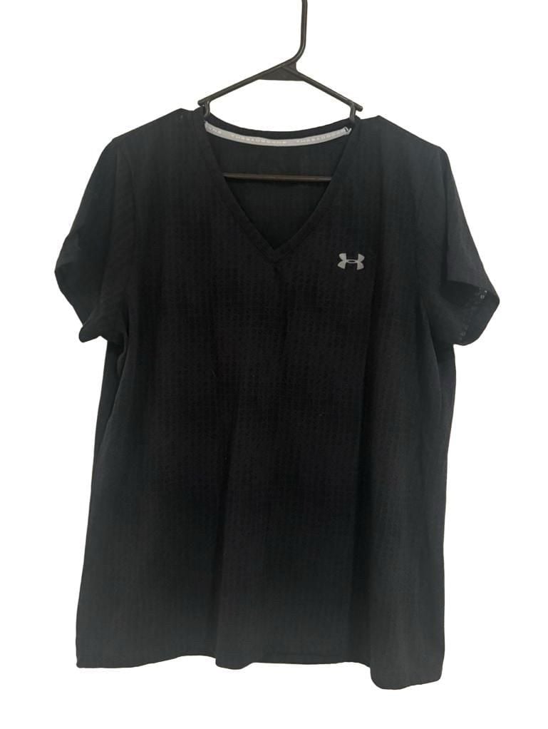 Under Armour Threadborne Black V Neck Athletic Shirt Short Sleeve Textured XL 2