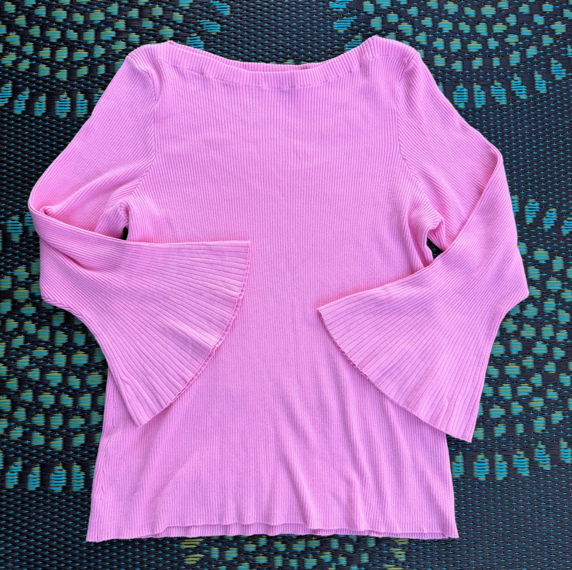 Boston Proper Ribbed Bell Sleeve Top Size XL Pink 2