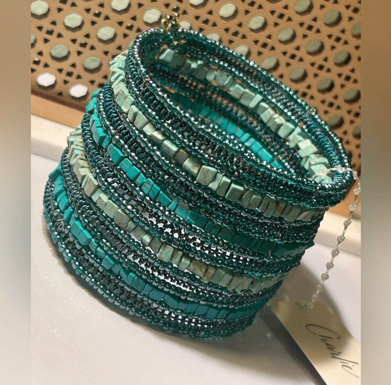 Charlie Paige Beaded Cuff Bracelet Teal Turquoise NWT #0300 3