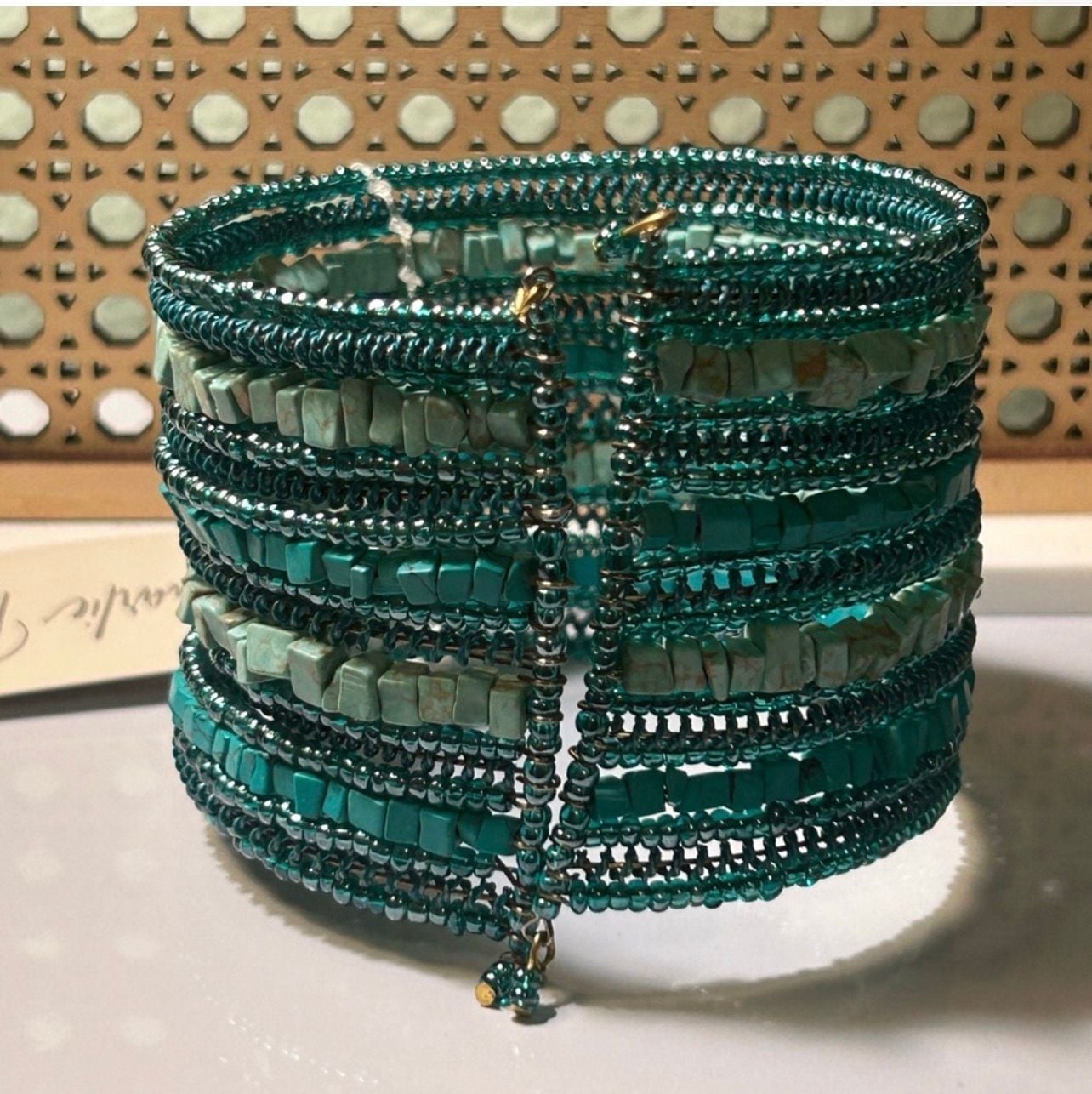 Charlie Paige Beaded Cuff Bracelet Teal Turquoise NWT #0300 4