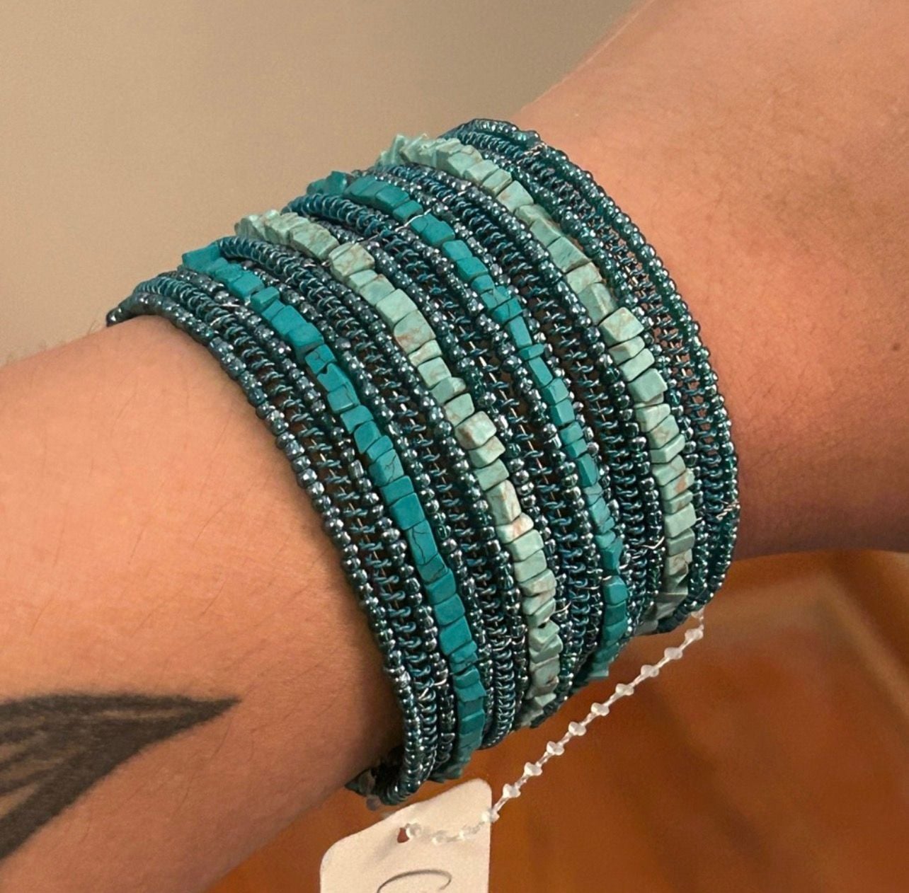Charlie Paige Beaded Cuff Bracelet Teal Turquoise NWT #0300 5