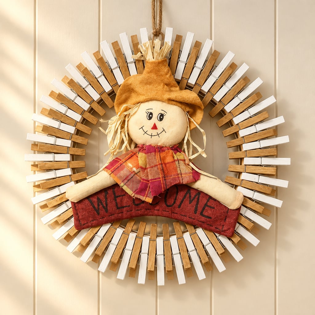 Fall Scarecrow Welcome Clothespin Wreath 14.5” | Creations By Loren 1