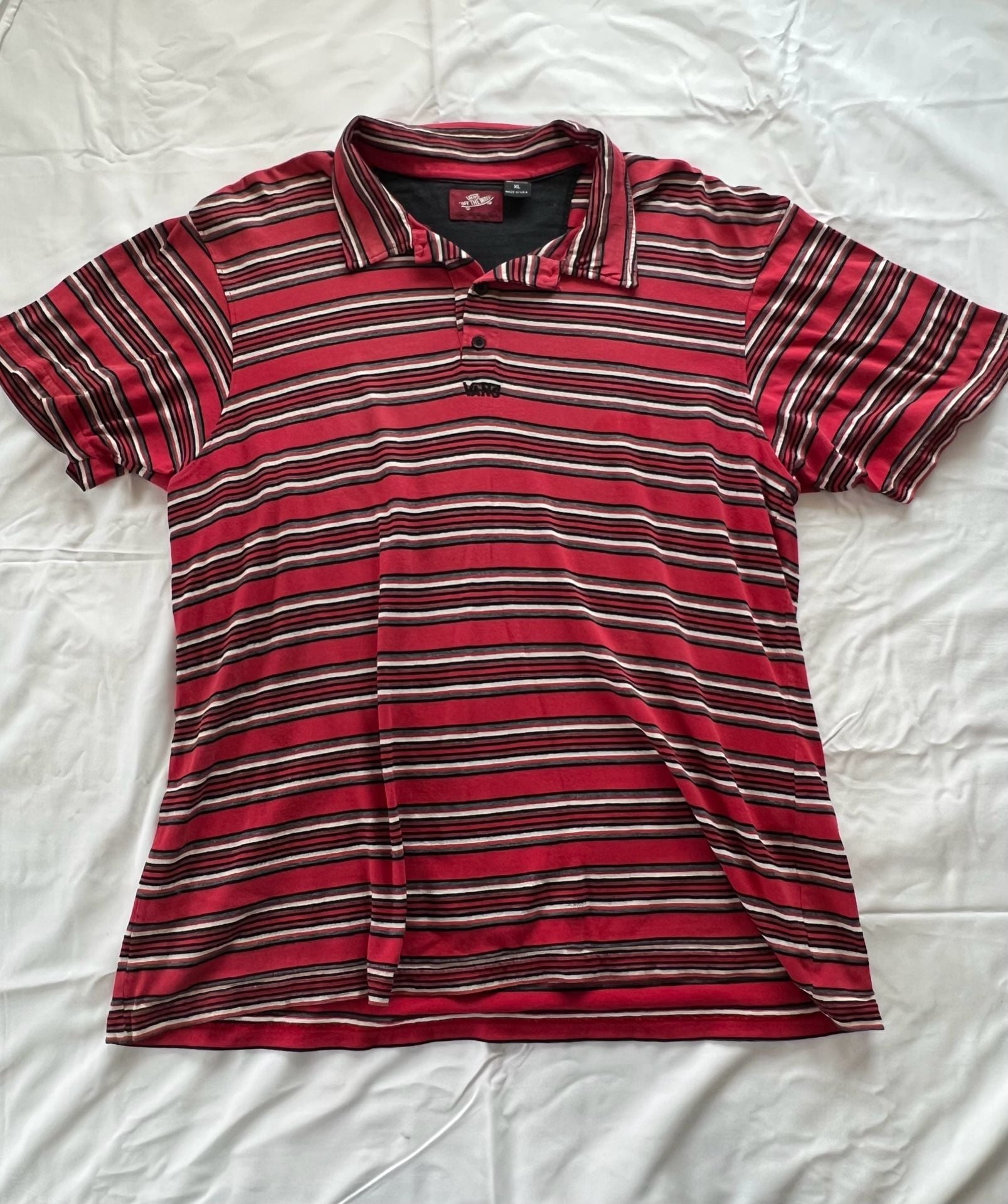 Vans Striped Polo Shirt Size XL Red Black White. USA Made 2