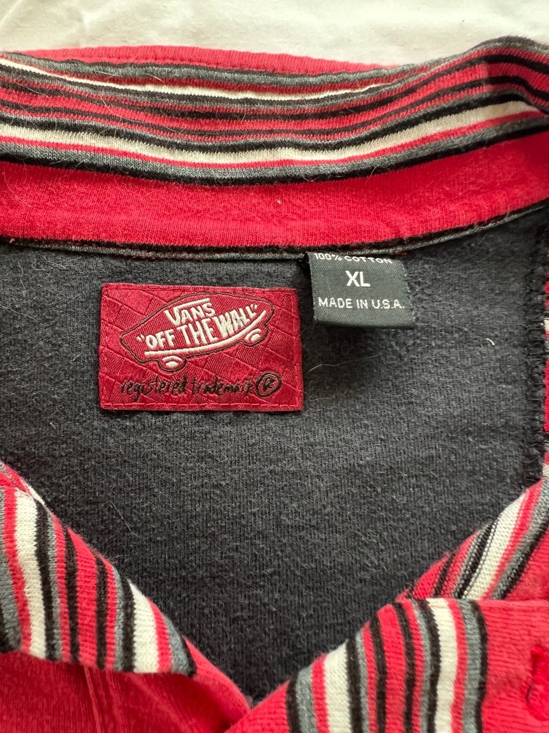 Vans Striped Polo Shirt Size XL Red Black White. USA Made 3