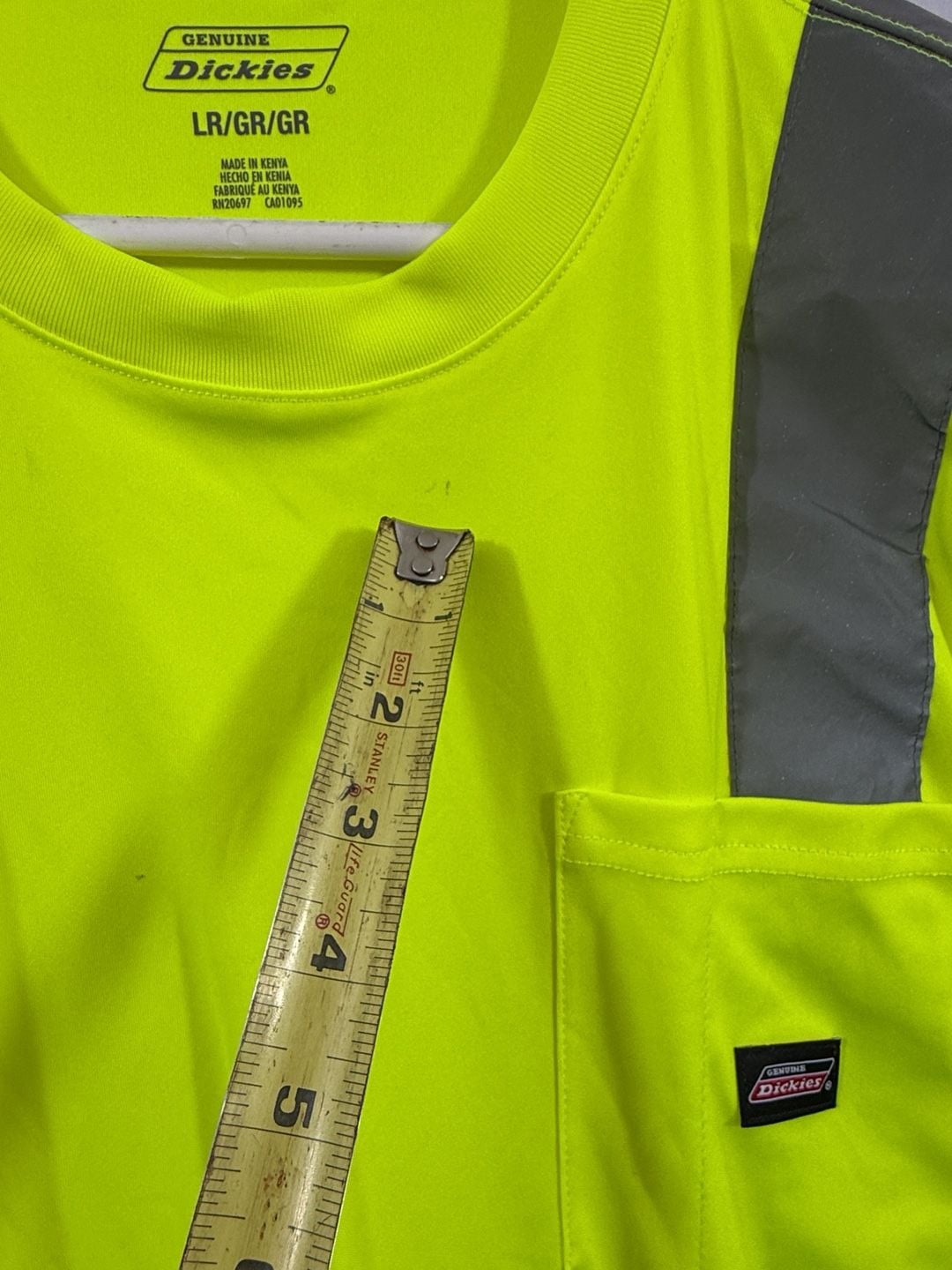 Genuine Dickies Hi-Vis ANSI 2 Safety T-Shirt Size L Neon Yellow Pocket 8