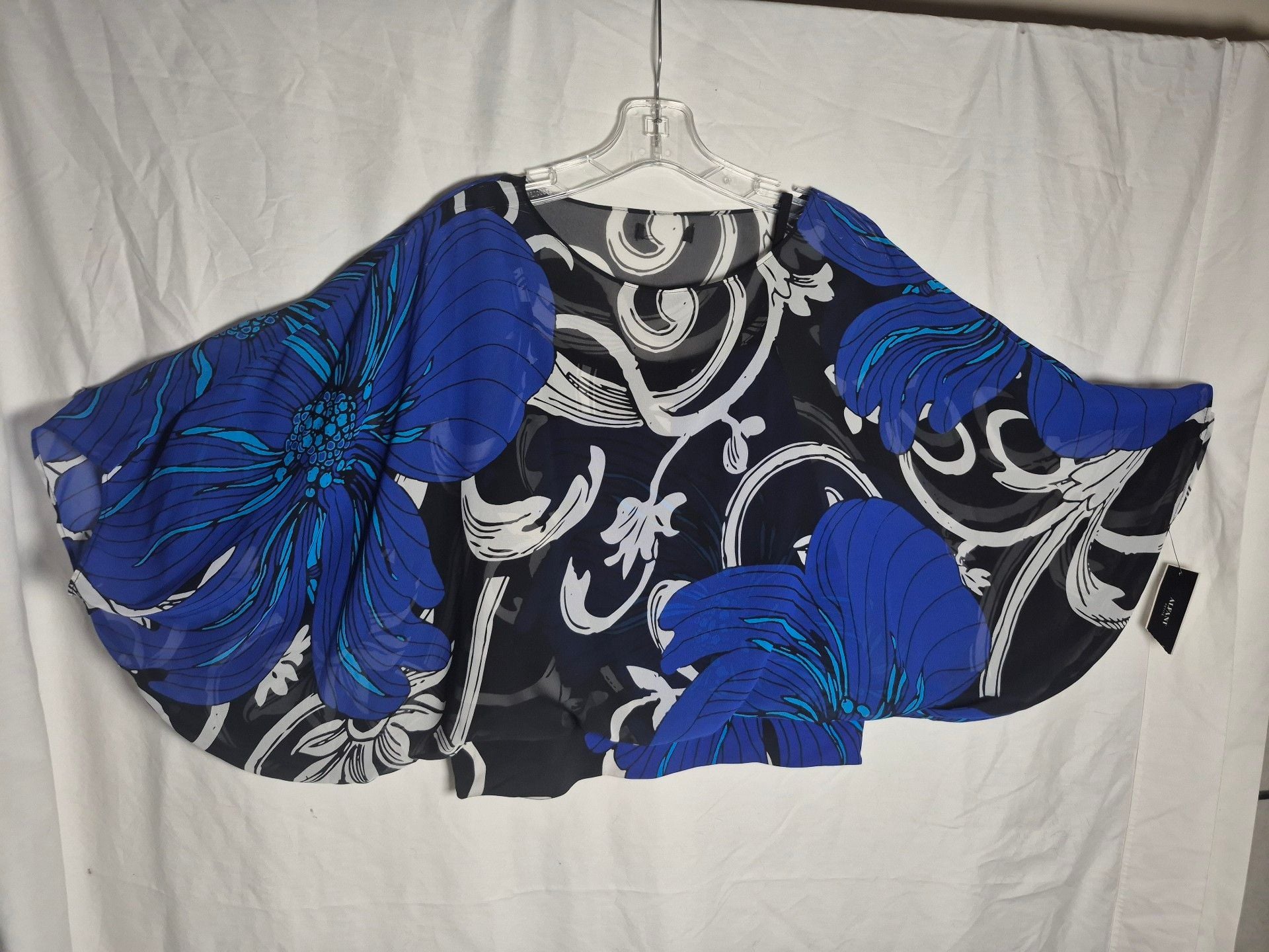 Alfani Petite Blouse Size PM Blue Black Floral Poncho 2
