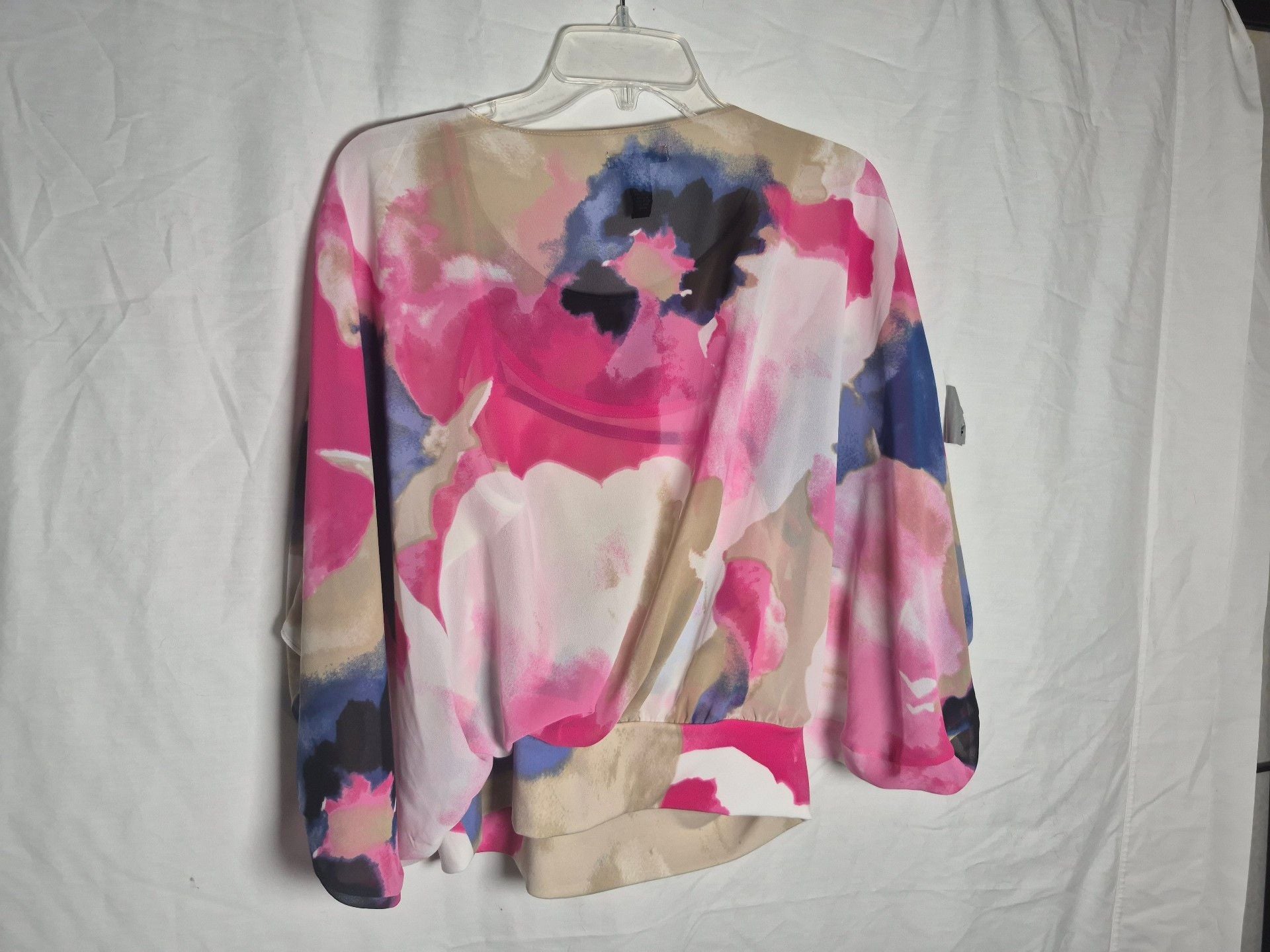 Alfani Petite Blouse Size P/S Pink Floral Watercolor Dolman Short Sleeve 7