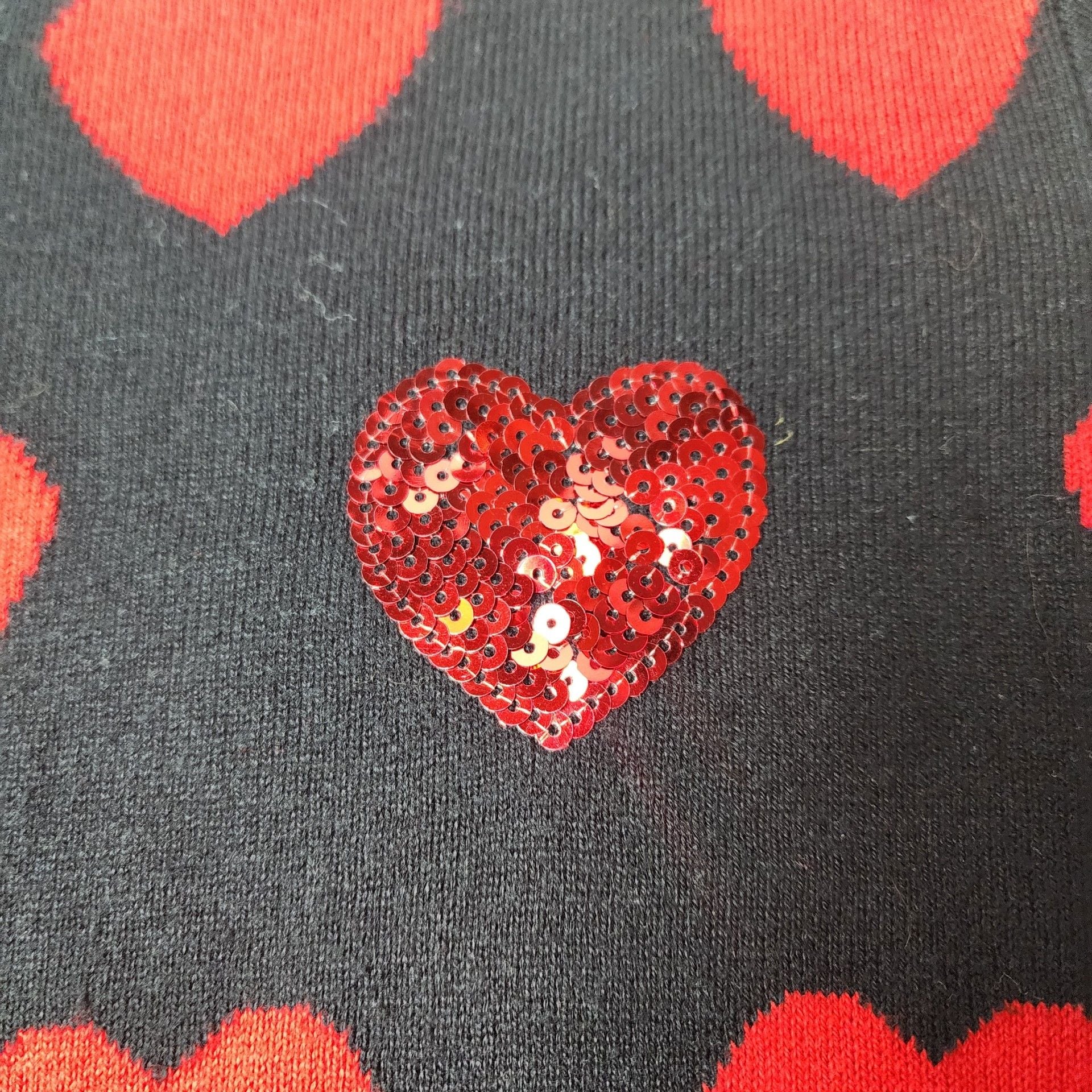 Charter Club Heart Pattern Sweater Size PL Black Red Sequin Accents 4