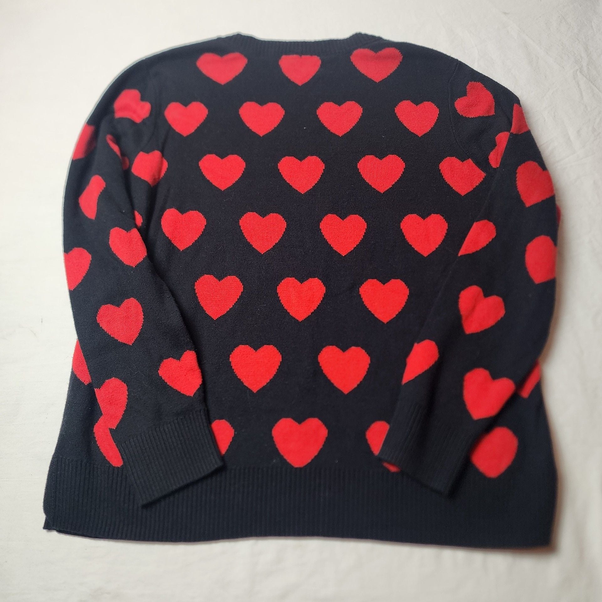 Charter Club Heart Pattern Sweater Size PL Black Red Sequin Accents 8