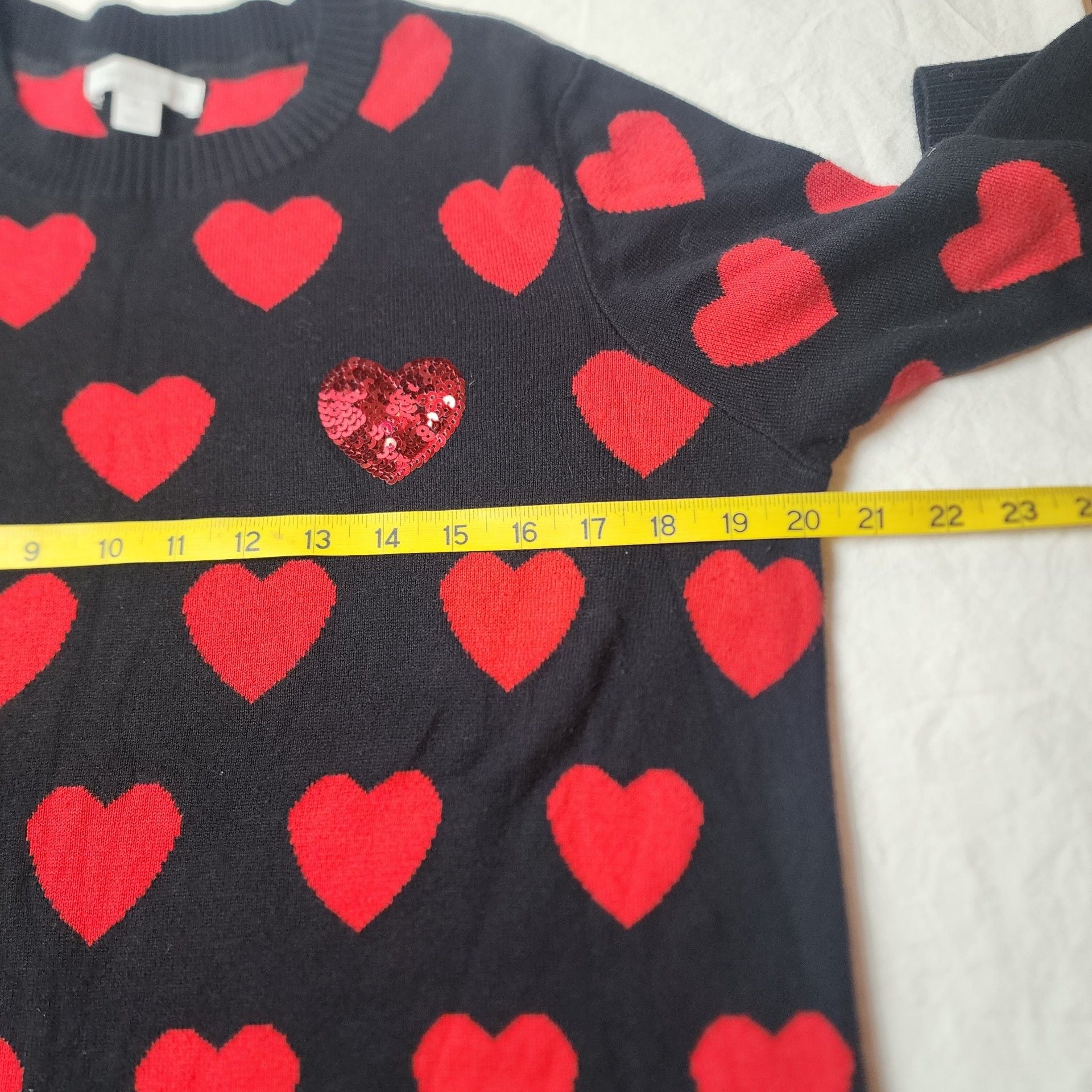 Charter Club Heart Pattern Sweater Size PL Black Red Sequin Accents 9