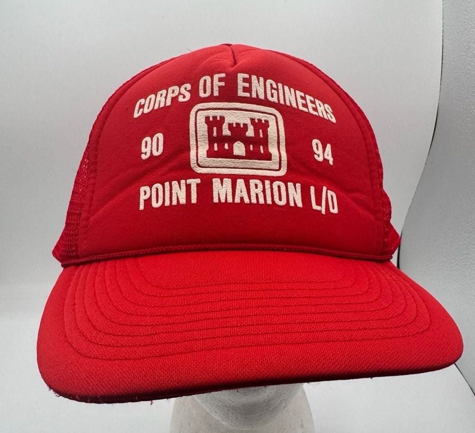 Vintage Corps Of Engineers Point Marion Pa Trucker Hat Red 2