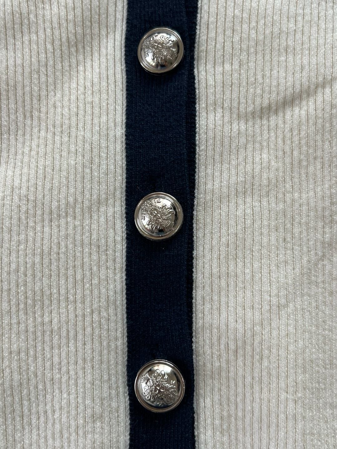 Steve Madden Ribbed Knit Cardigan Sweater White/Navy Blue 5
