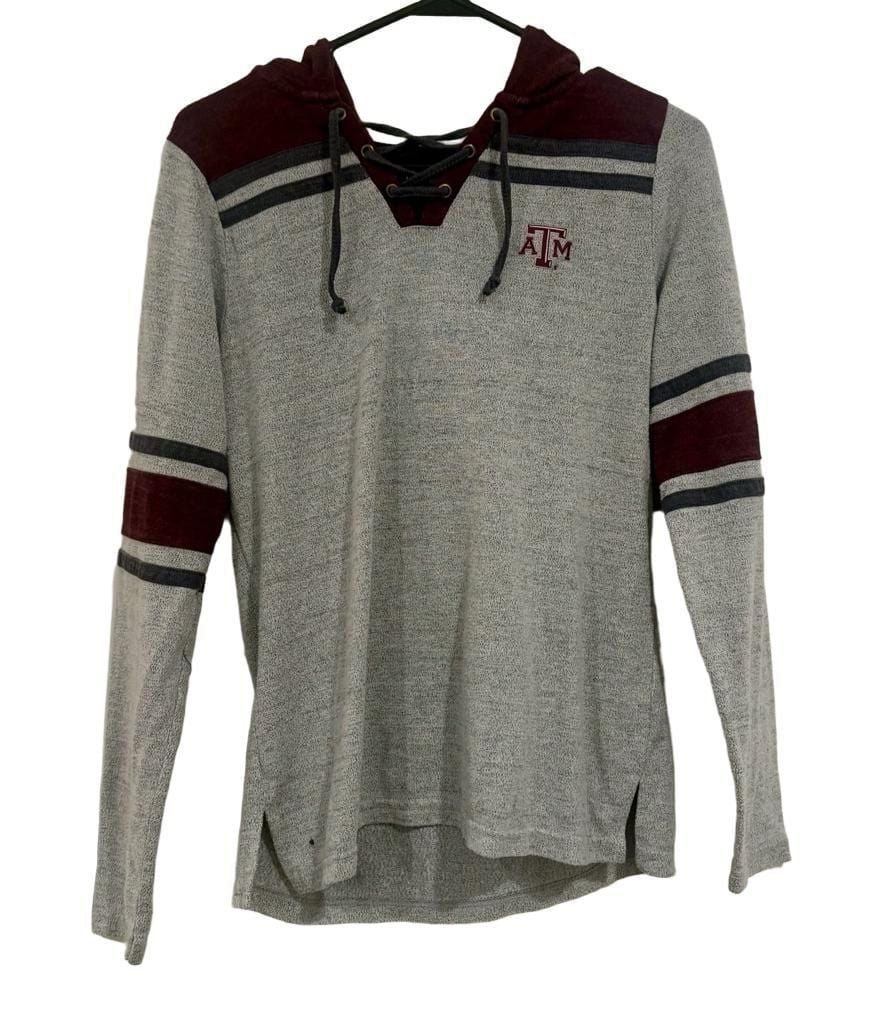 Texas A&M Aggies Antigua Women’s Medium Gray Maroon Lace Up Hoodie Long Sleeve 3