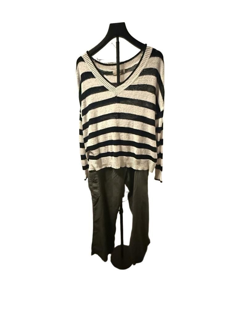 Philosophy Republic Clothing Striped V-Neck Sweater Size S Black White 3