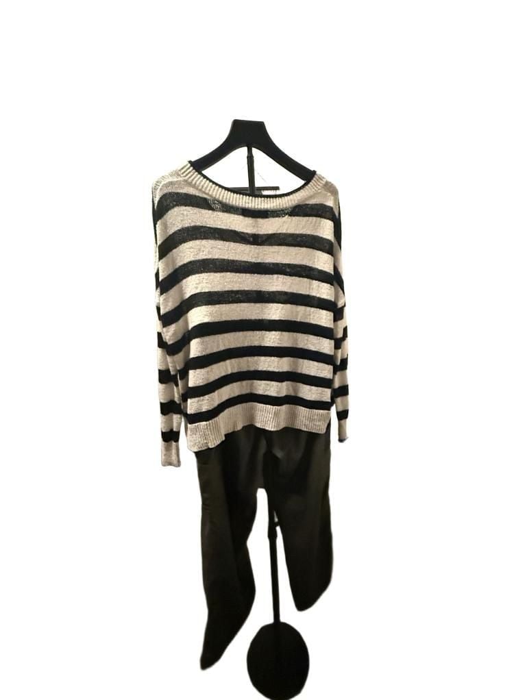 Philosophy Republic Clothing Striped V-Neck Sweater Size S Black White 4