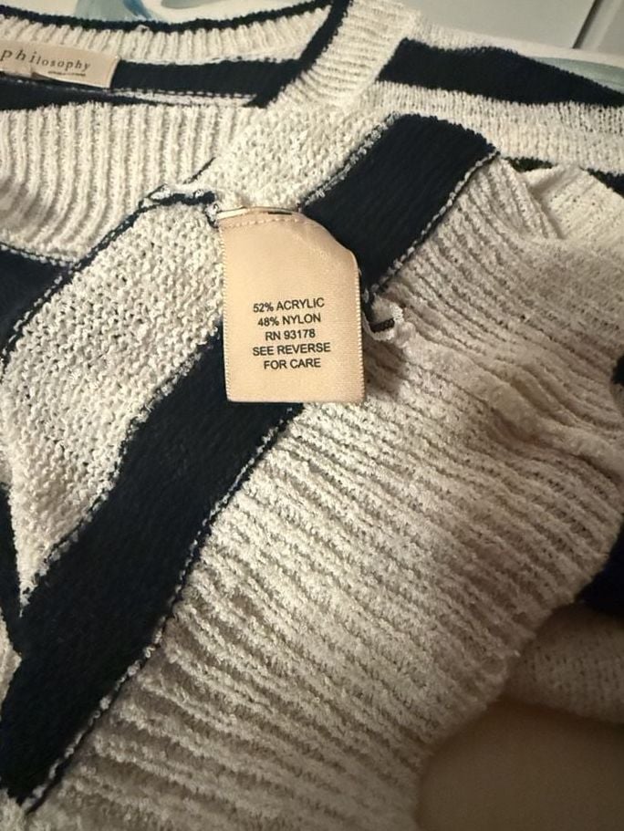 Philosophy Republic Clothing Striped V-Neck Sweater Size S Black White 6